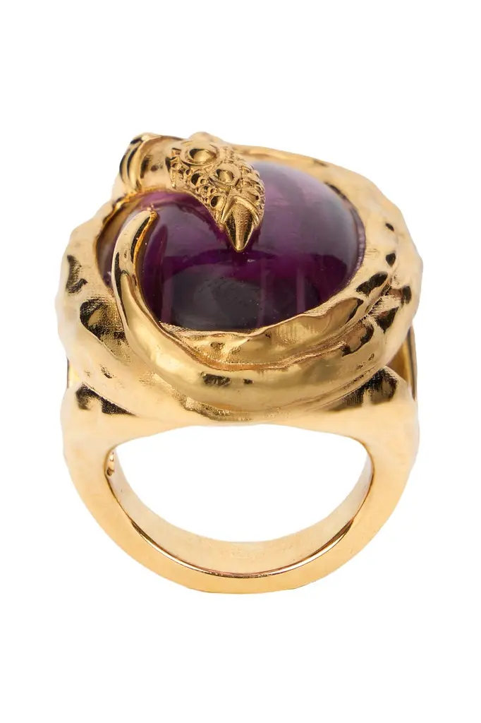 Roberto Cavalli Golden Cocktail Ring With Amethyst Stone