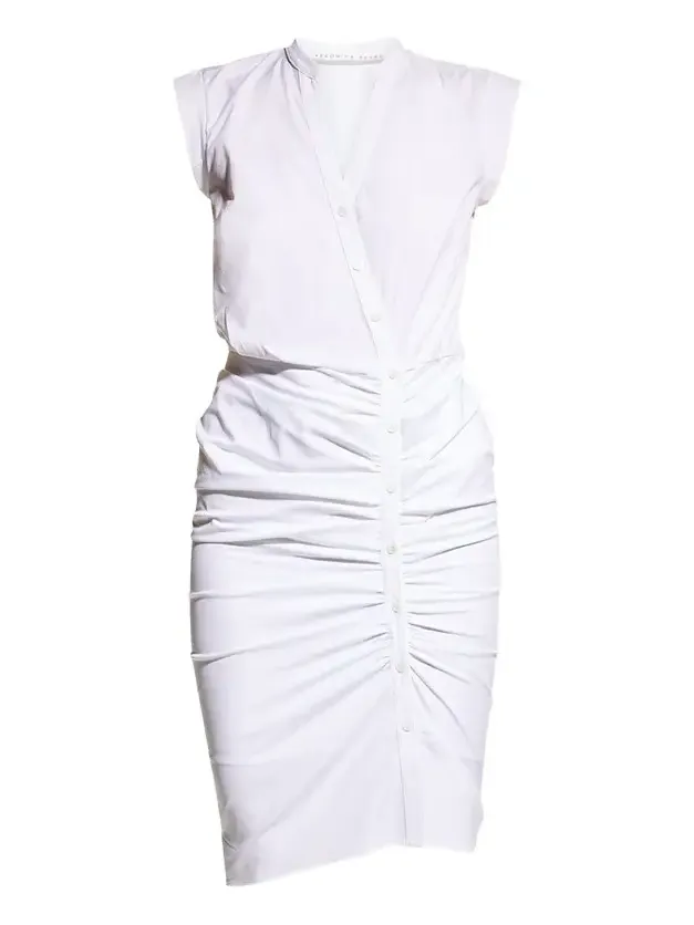 Veronica Beard Sleeveless Ruched Poplin Shirtdress
