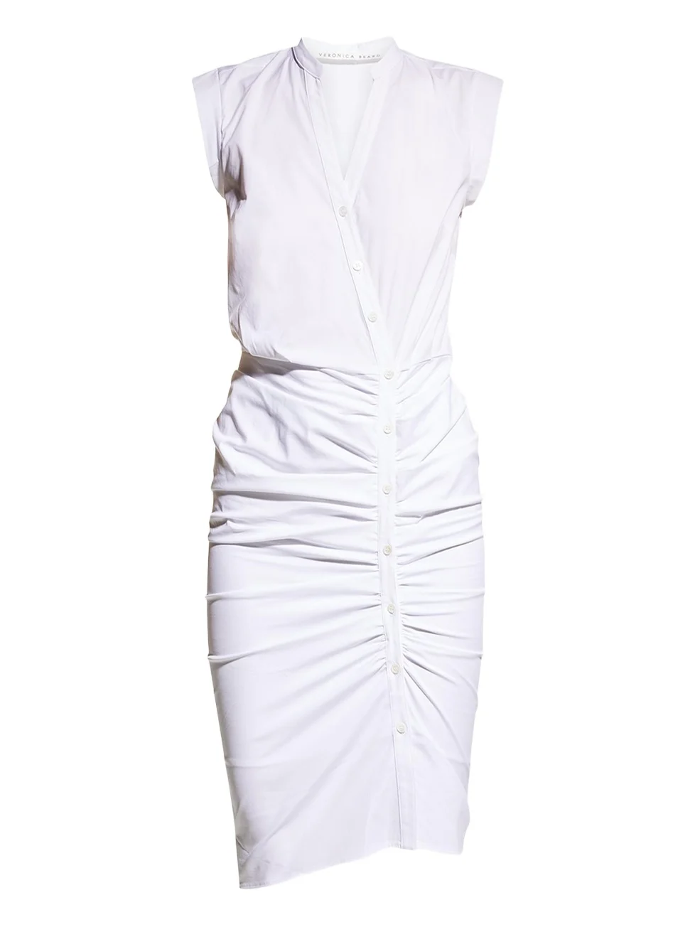 Veronica Beard Sleeveless Ruched Poplin Shirtdress
