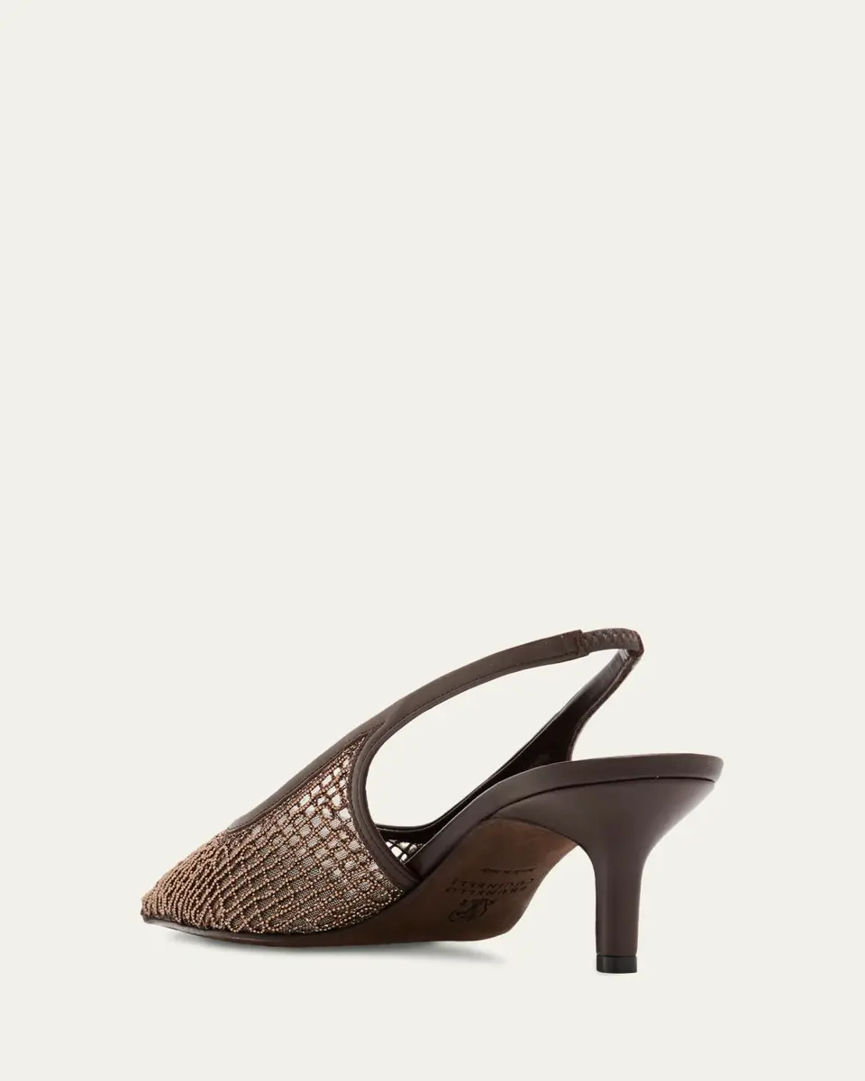 Brunello Cucinelli 55mm Monili Suede-Trimmed Slingback Pumps | Thumbnail 2