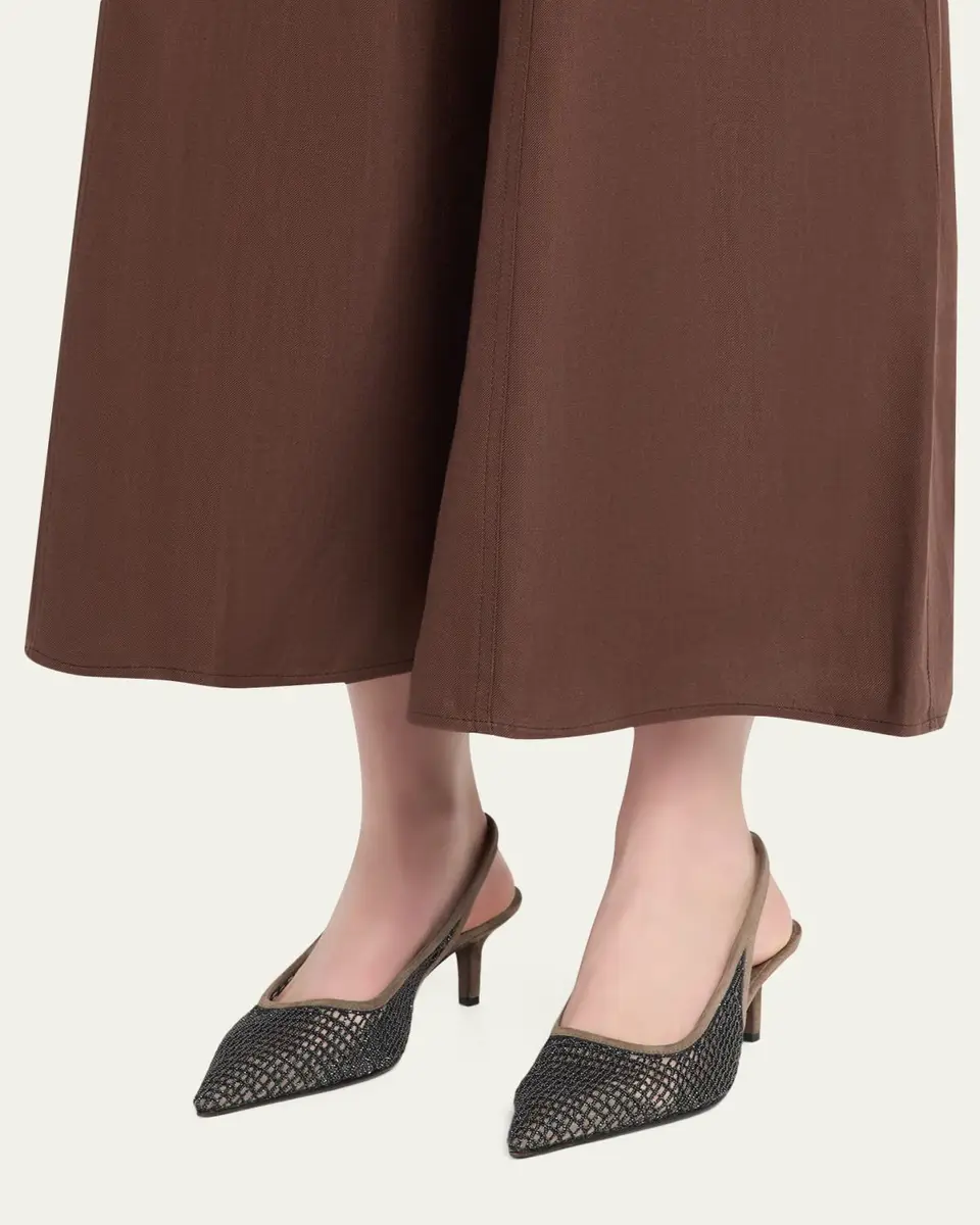 Brunello Cucinelli 55mm Monili Suede-Trimmed Slingback Pumps | Thumbnail 4
