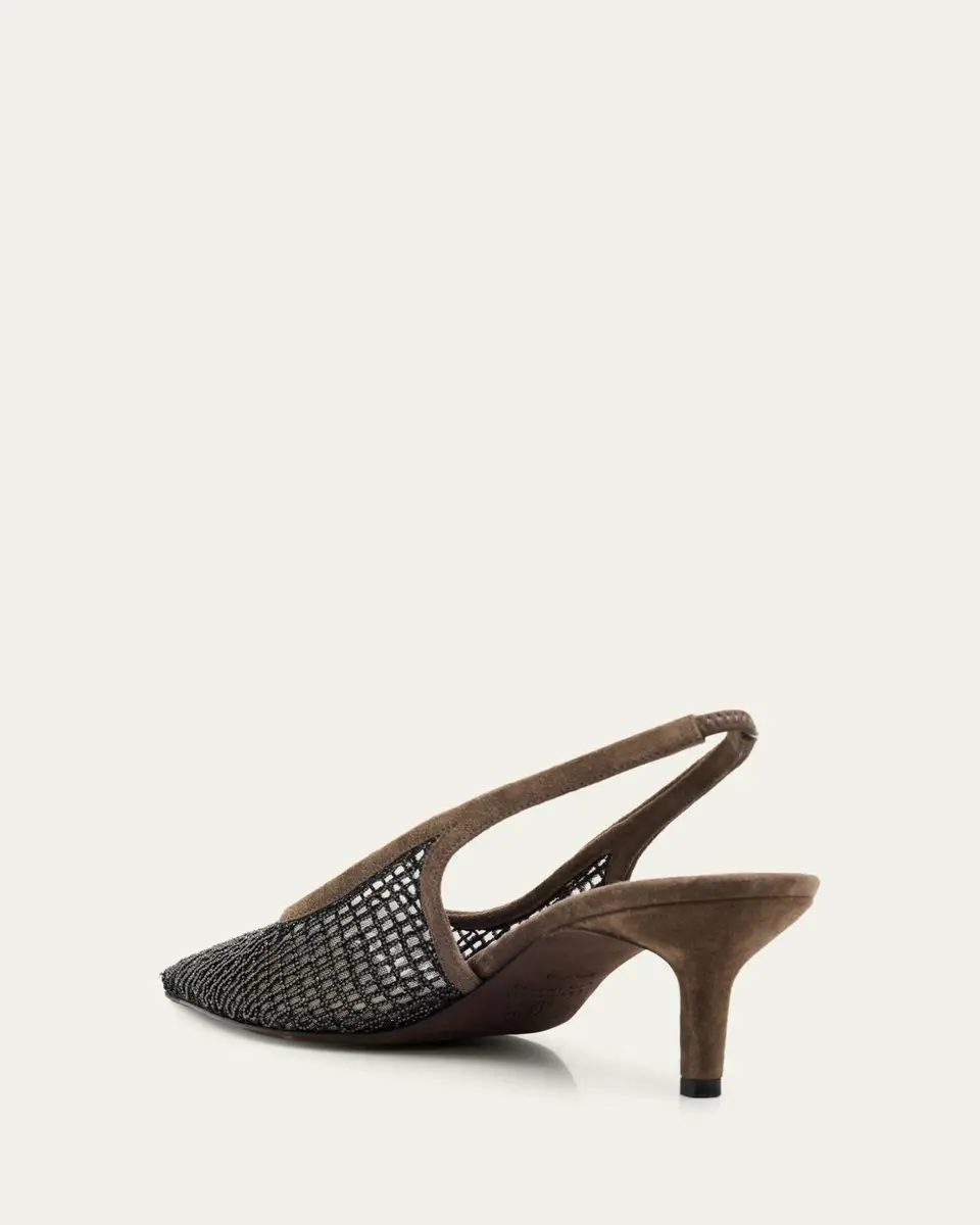 Brunello Cucinelli 55mm Monili Suede-Trimmed Slingback Pumps | Thumbnail 6
