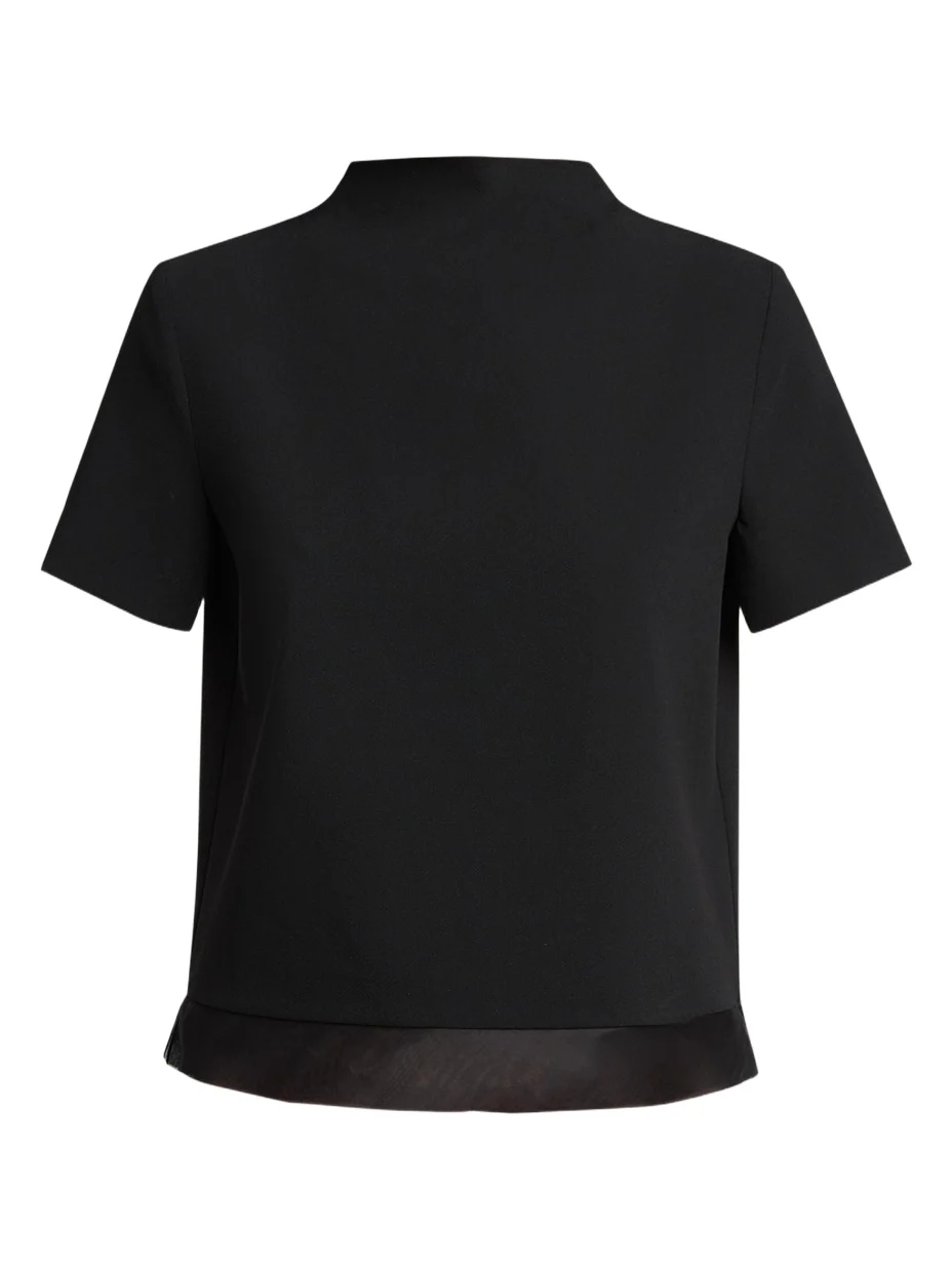 Textured Wool Back-Cutout Crewneck Sweater