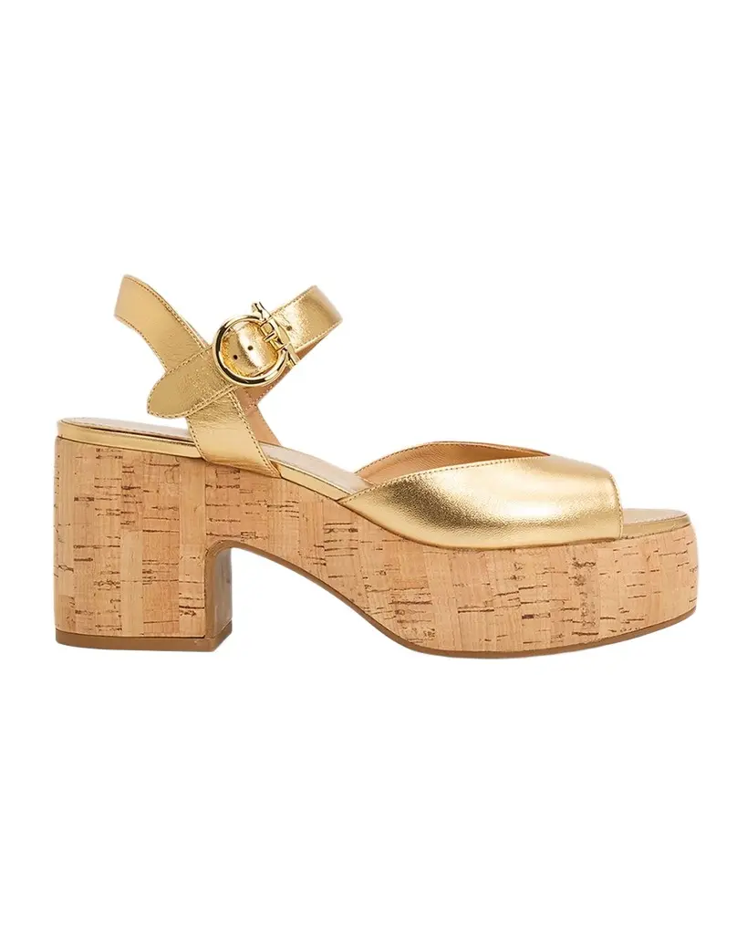 Ferragamo 75mm Nerea Metallic Leather Platform Sandals | Image 1 Ferragamo 75mm Nerea Metallic Leather Platform Sandals | Image 1