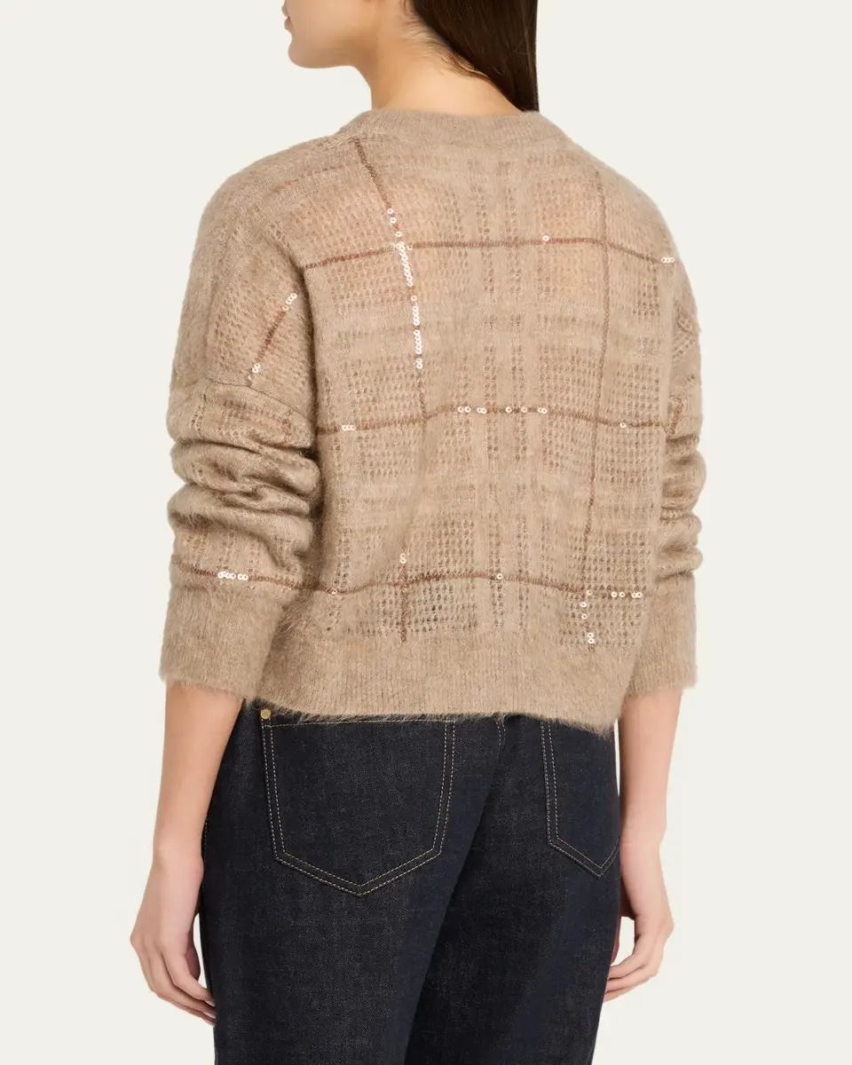 Brunello Cucinelli Paillette Check Mohair Crewneck Sweater | Thumbnail 3