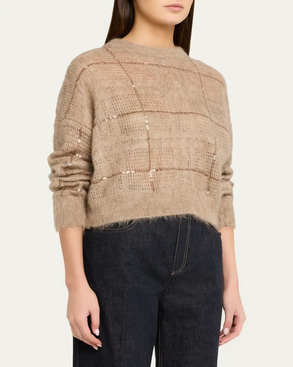 Brunello Cucinelli Paillette Check Mohair Crewneck Sweater | Thumbnail 4