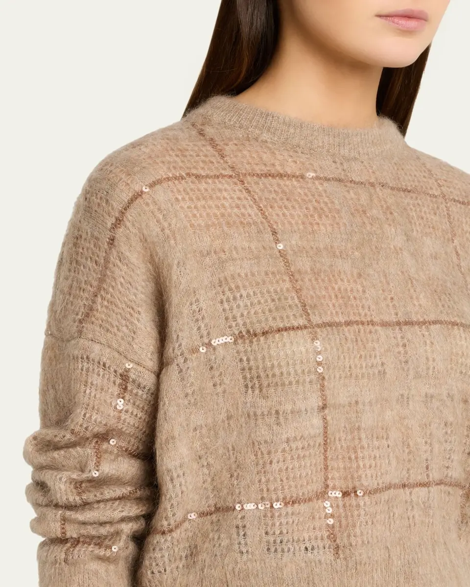 Brunello Cucinelli Paillette Check Mohair Crewneck Sweater | Thumbnail 5