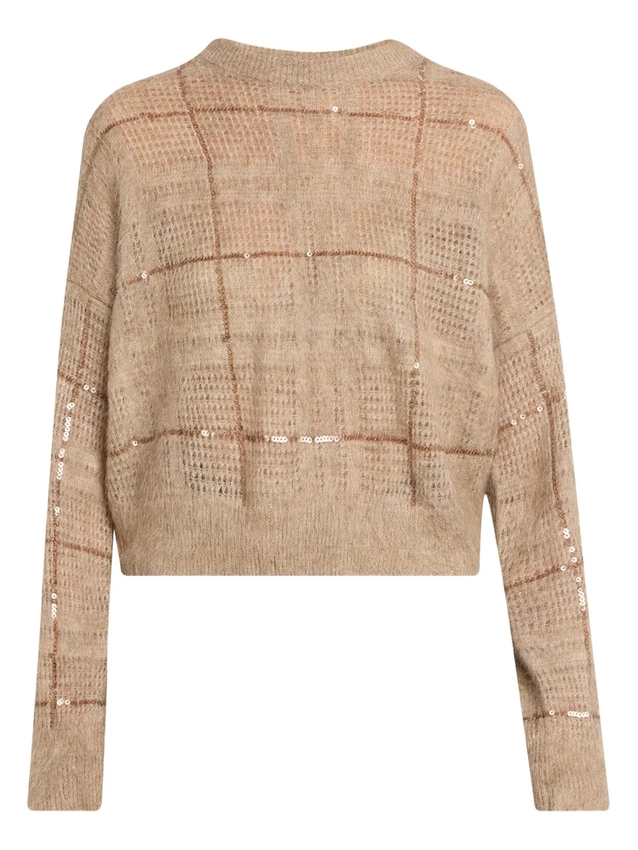 Brunello Cucinelli Paillette Check Mohair Crewneck Sweater