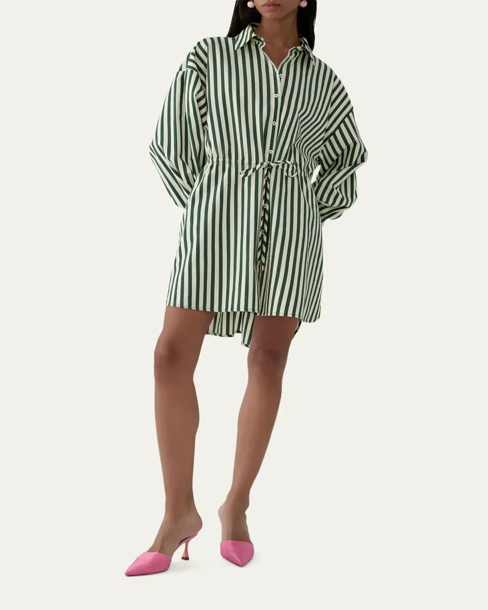 Carolina Herrera Striped Long-Sleeve Drawstring Mini Shirtdress | Thumbnail 4 Carolina Herrera Striped Long-Sleeve Drawstring Mini Shirtdress | Thumbnail 4