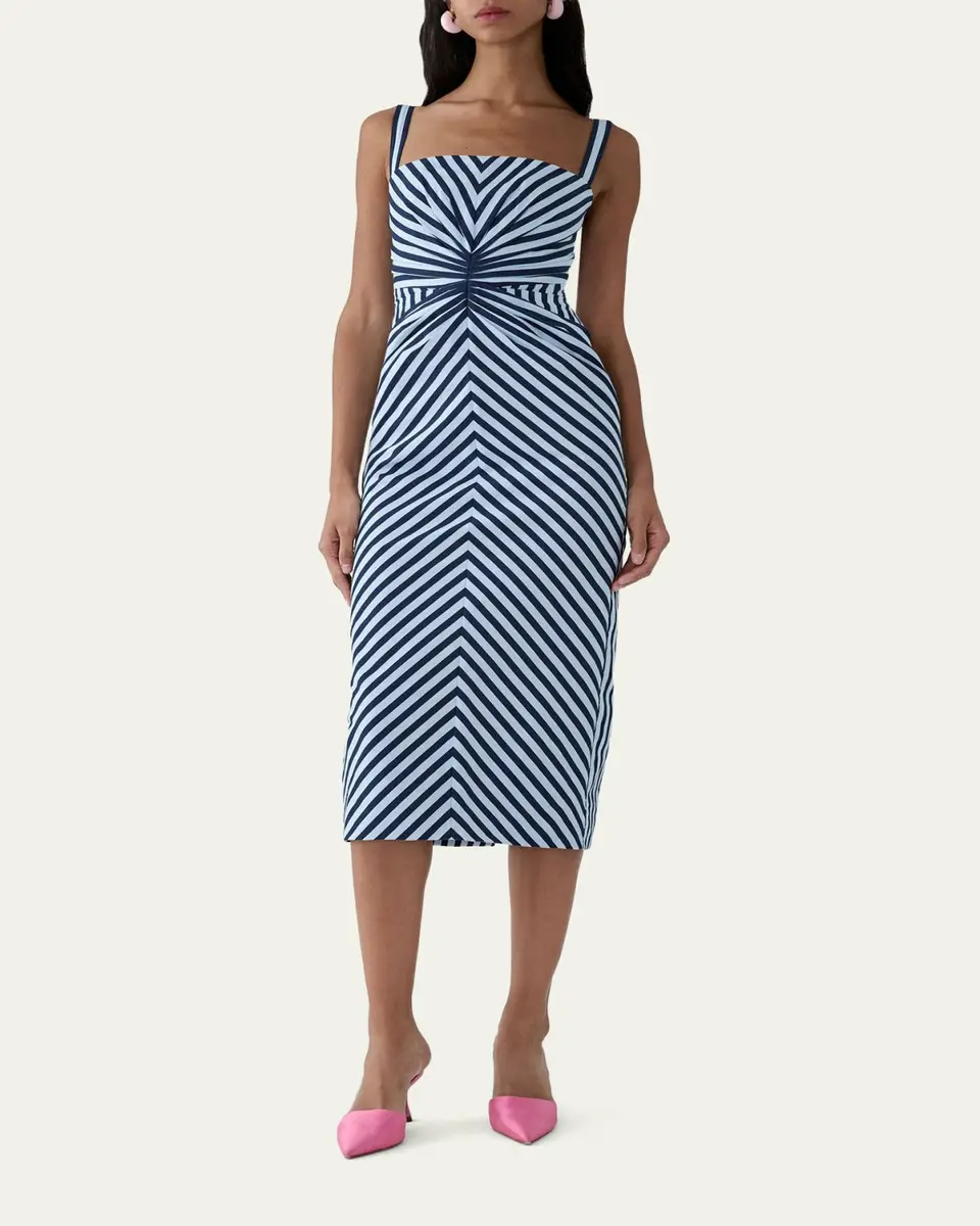 Carolina Herrera Sleeveless Striped Gathered-Waist Midi Dress | Thumbnail 2