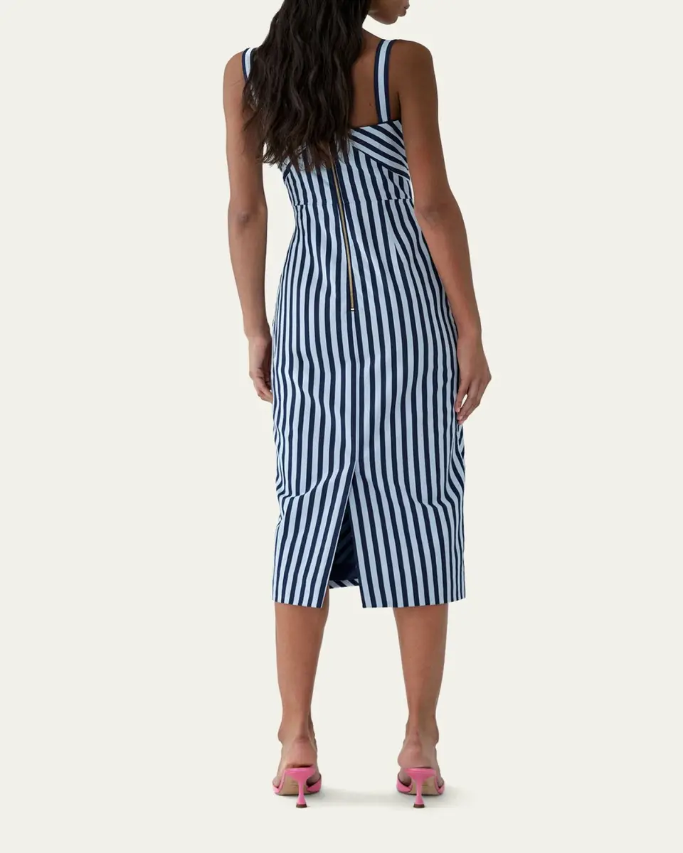 Carolina Herrera Sleeveless Striped Gathered-Waist Midi Dress | Thumbnail 3