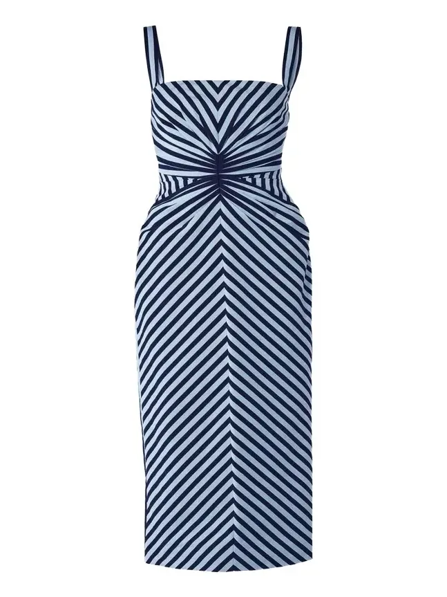 Sleeveless Striped Gathered-Waist Midi Dress