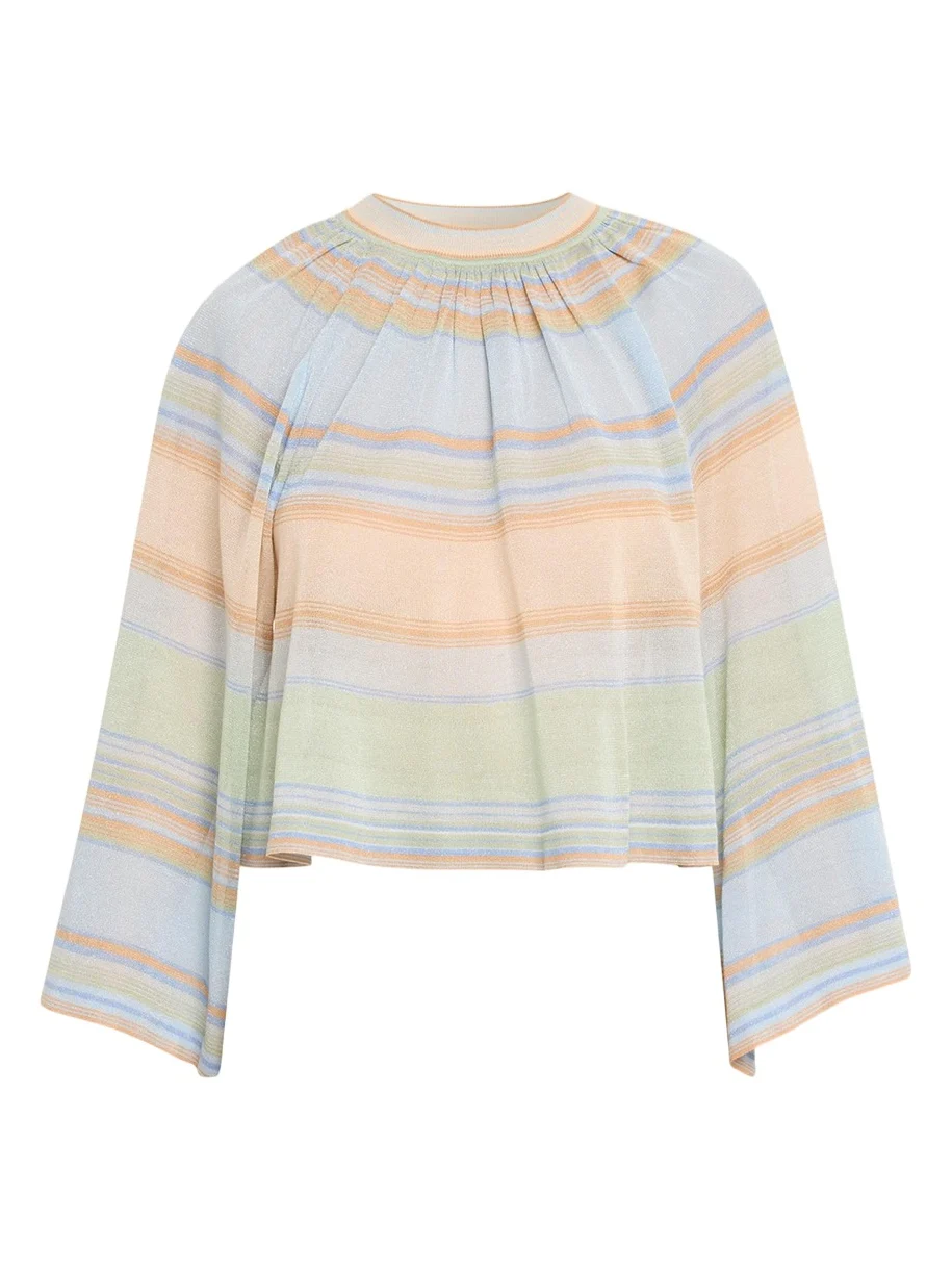Indra Stripe Bell-Sleeve Top