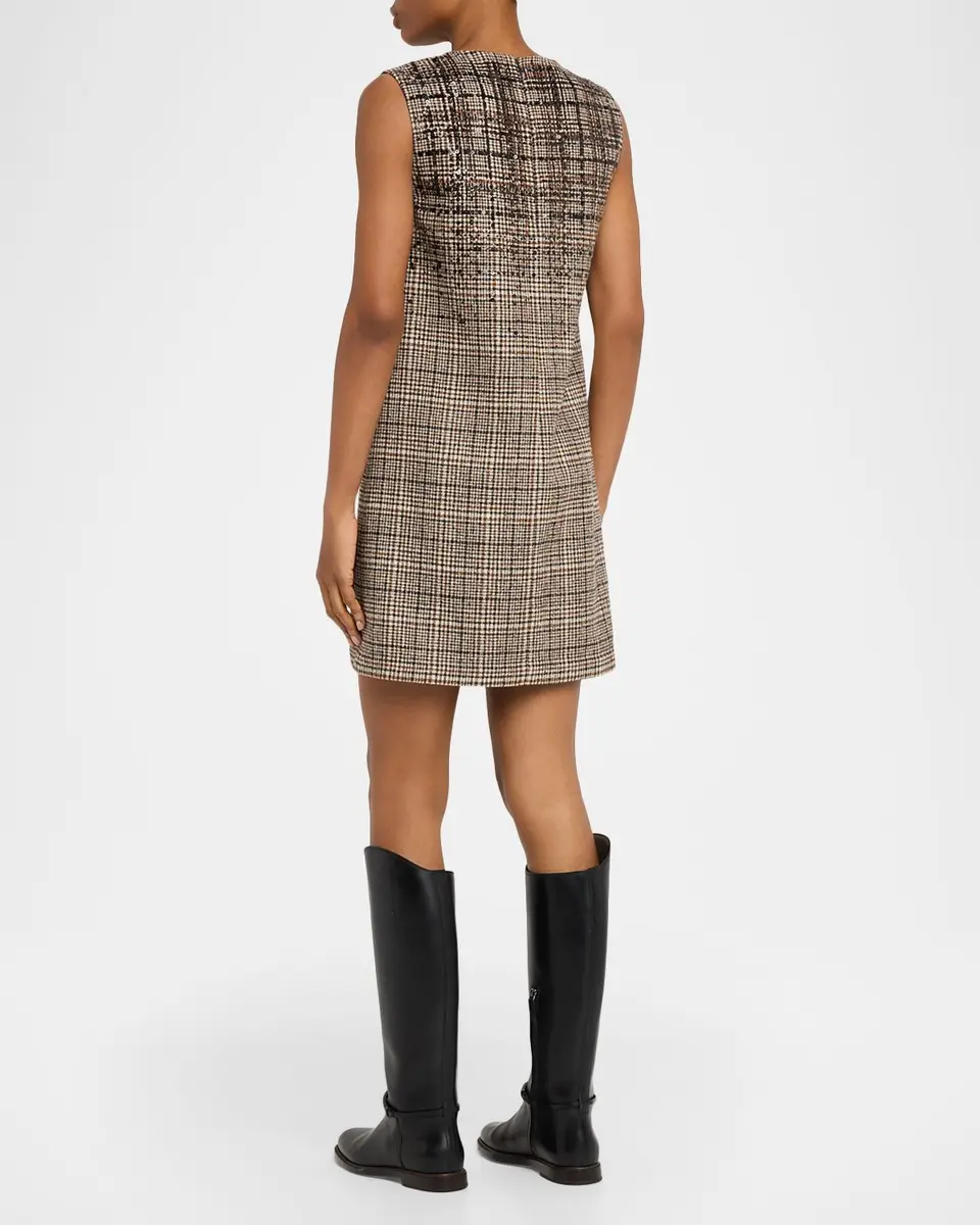 Brunello Cucinelli Sequined Plaid Jacquard Sleeveless Dress | Thumbnail 3 Brunello Cucinelli Sequined Plaid Jacquard Sleeveless Dress | Thumbnail 3