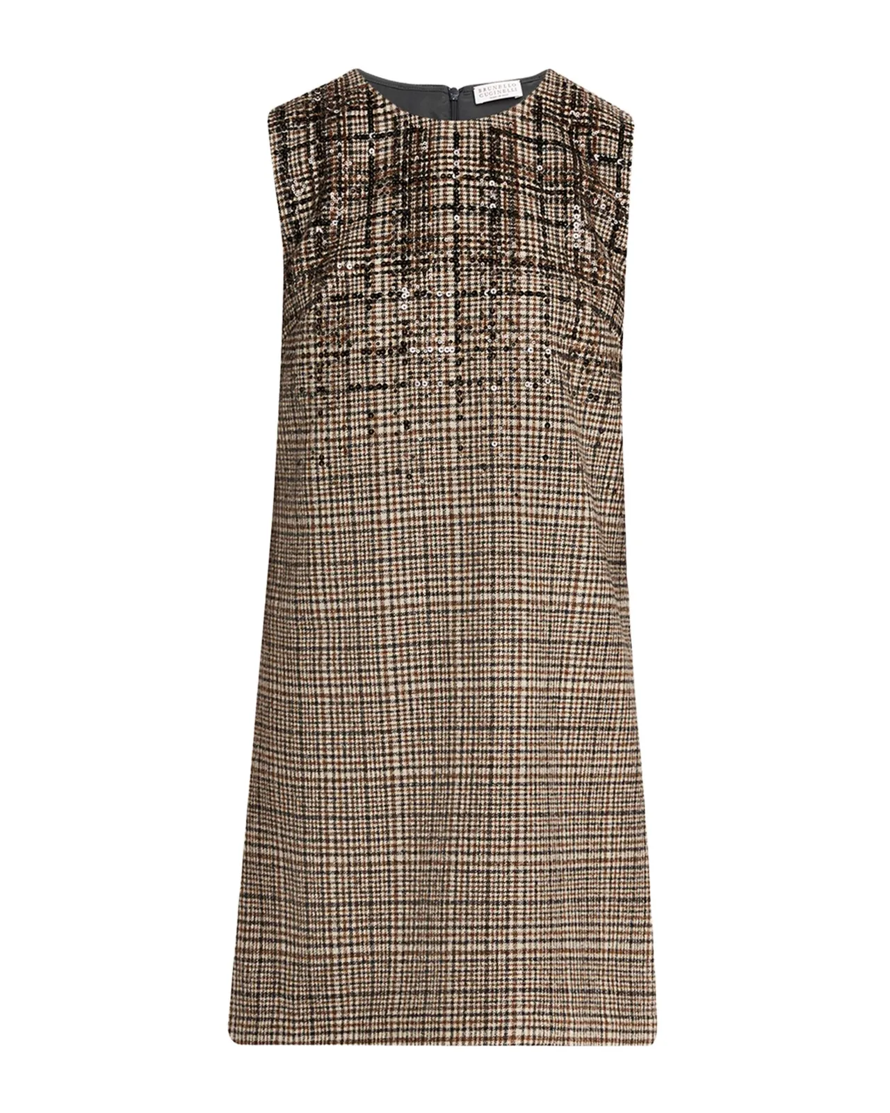 Brunello Cucinelli Sequined Plaid Jacquard Sleeveless Dress