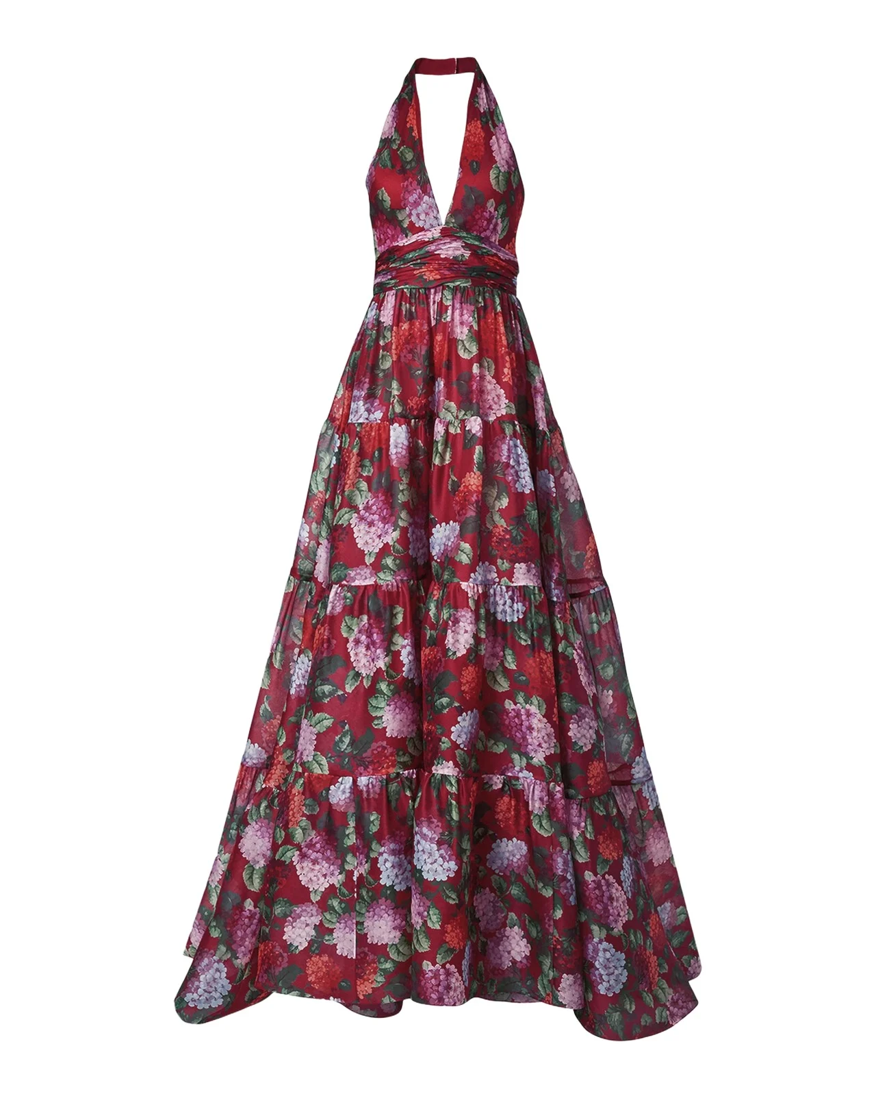 Carolina Herrera Halter Neck Tiered Floral Silk Gown