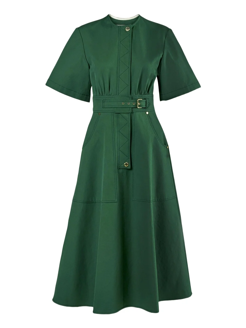 Short-Sleeve Belted Cotton A-Line Midi Dress Short-Sleeve Belted Cotton A-Line Midi Dress