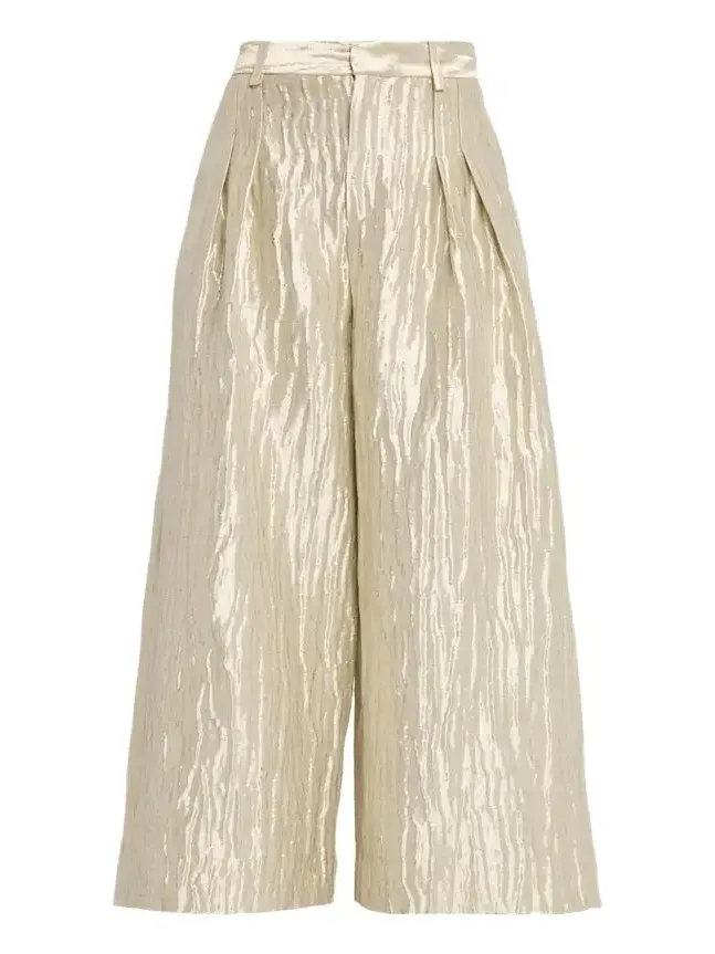 Wide-Leg Metallic Double-Pleat Pants