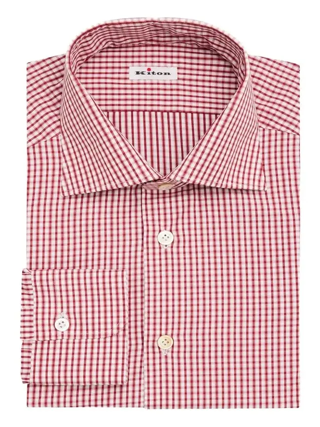 Kiton Men's Cotton Micro-Check Dress Shirt