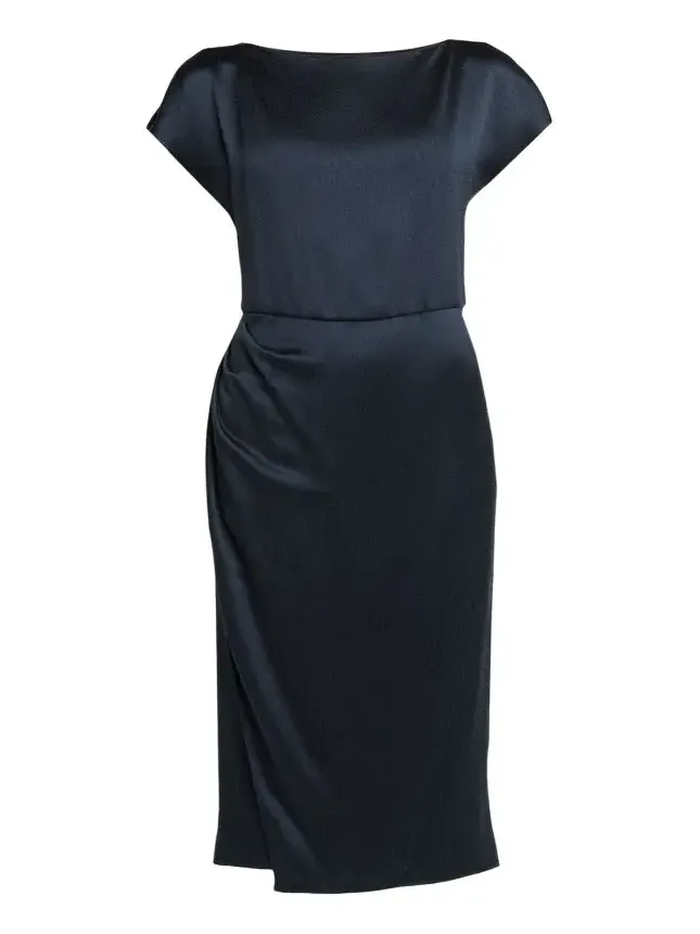 Giorgio Armani Hammered Satin Cap-Sleeve Wrap Midi Dress