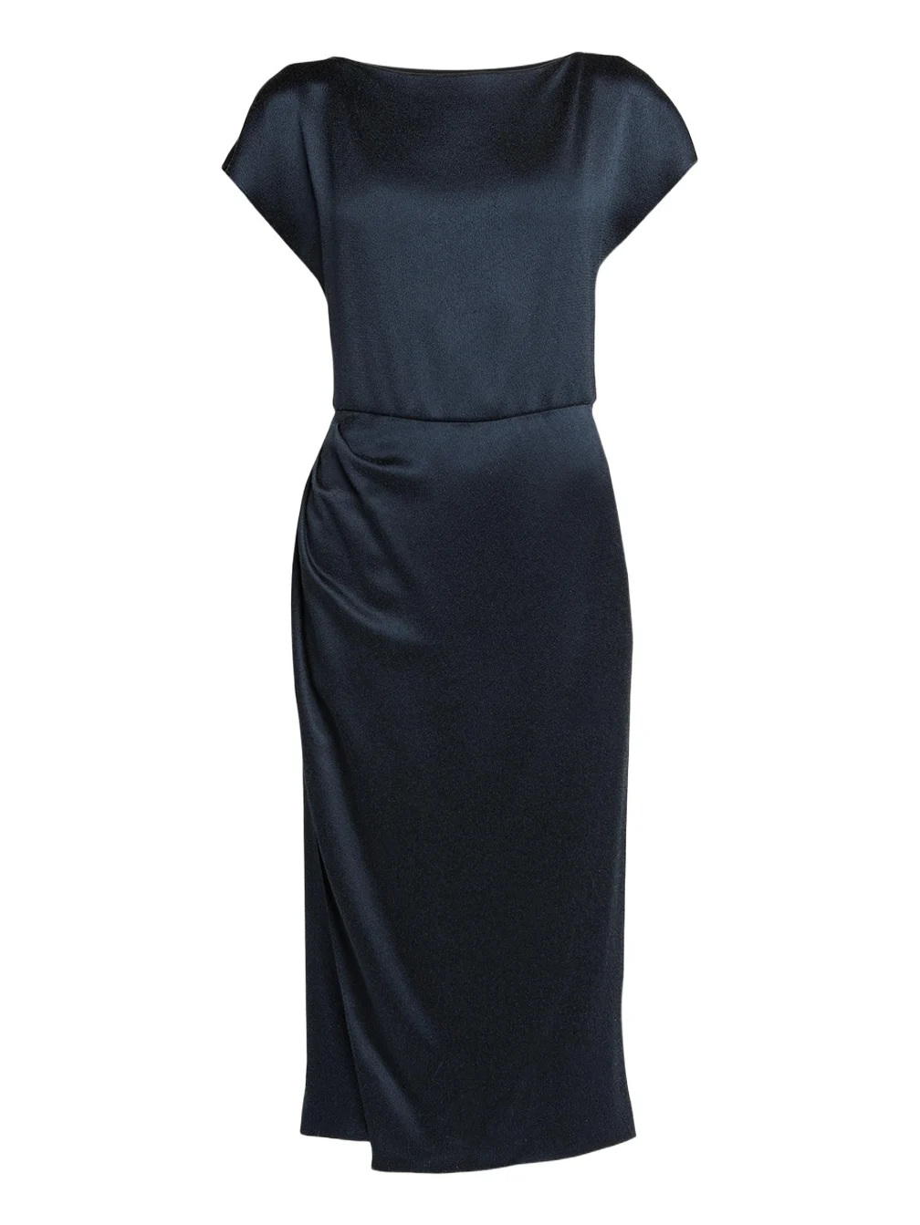 Hammered Satin Cap-Sleeve Wrap Midi Dress Hammered Satin Cap-Sleeve Wrap Midi Dress