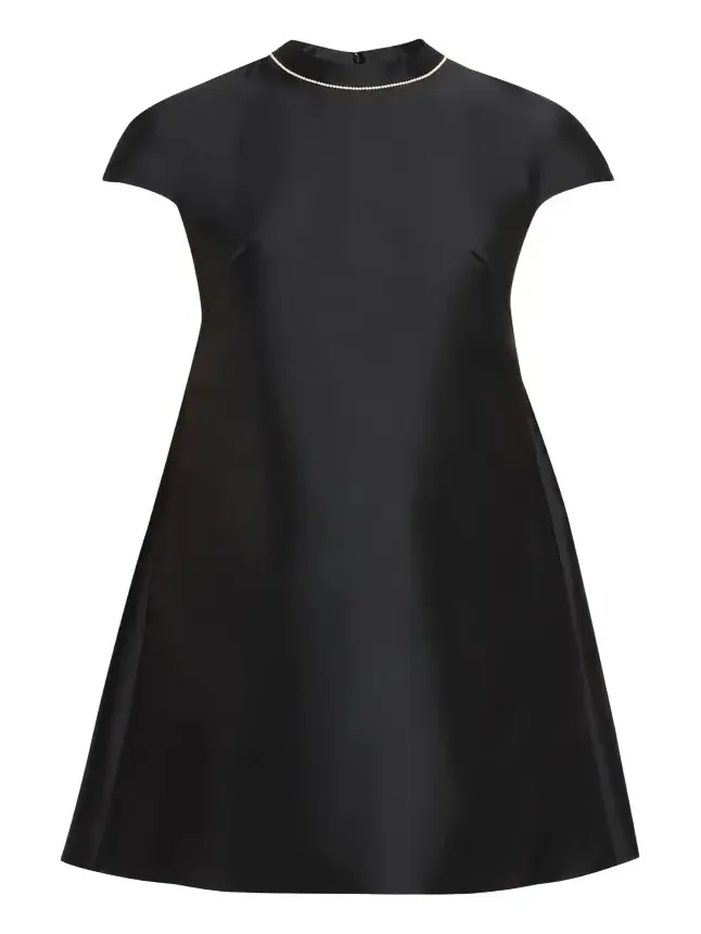 Pearly-Trim Cap Sleeve Mini Dress