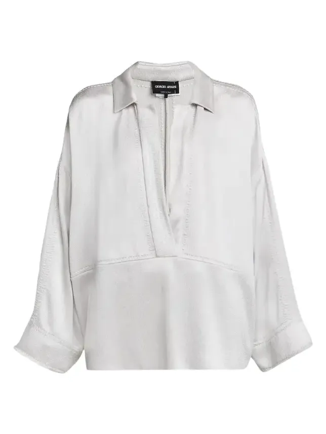 Giorgio Armani Hammered Satin Plunging Collared Shirt