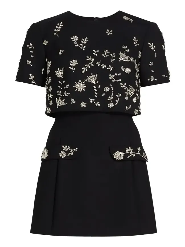 Crystal Short-Sleeve Bolero Mini Dress Crystal Short-Sleeve Bolero Mini Dress