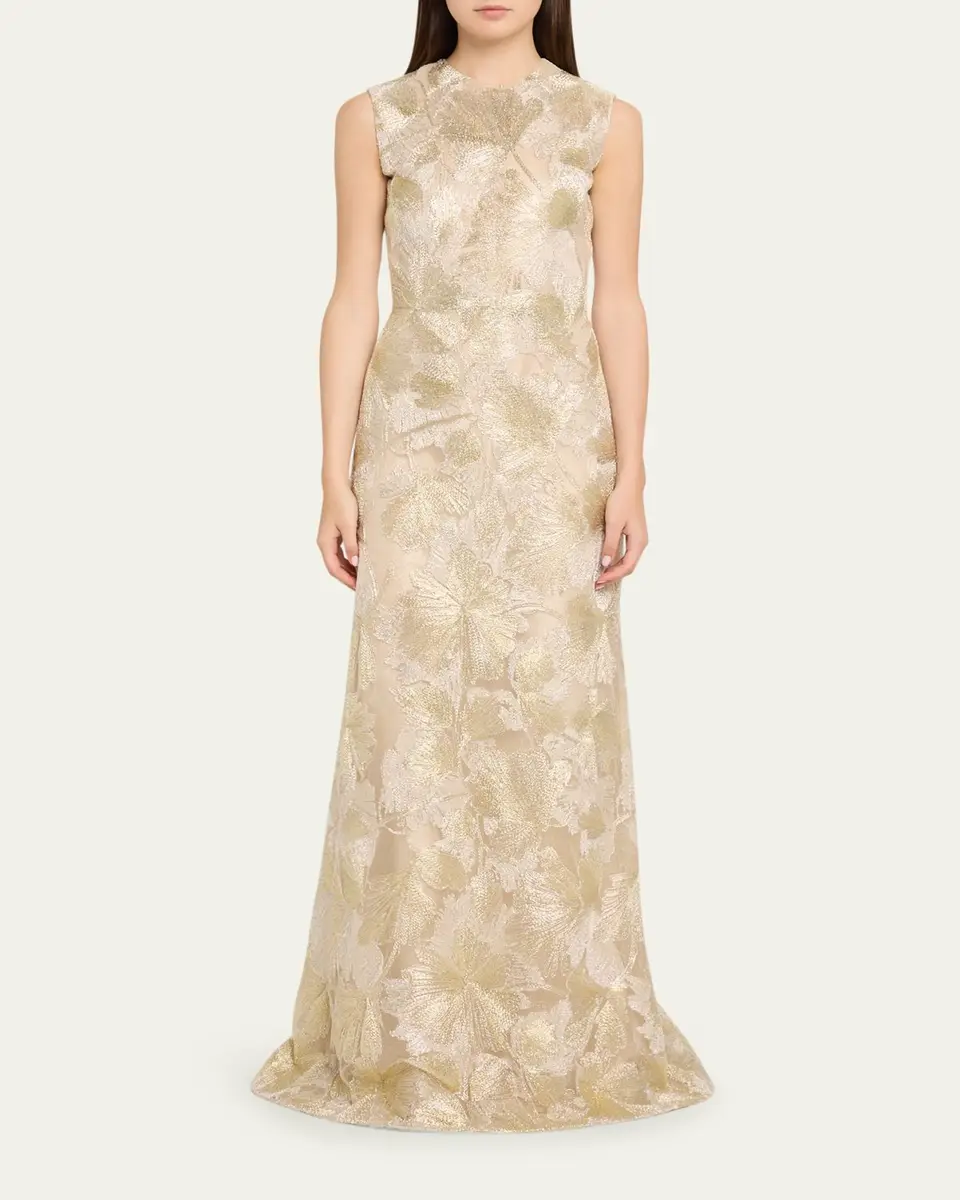 Reem Acra Metallic Floral Embroidered Sleeveless Gown | Thumbnail 2 Reem Acra Metallic Floral Embroidered Sleeveless Gown | Thumbnail 2