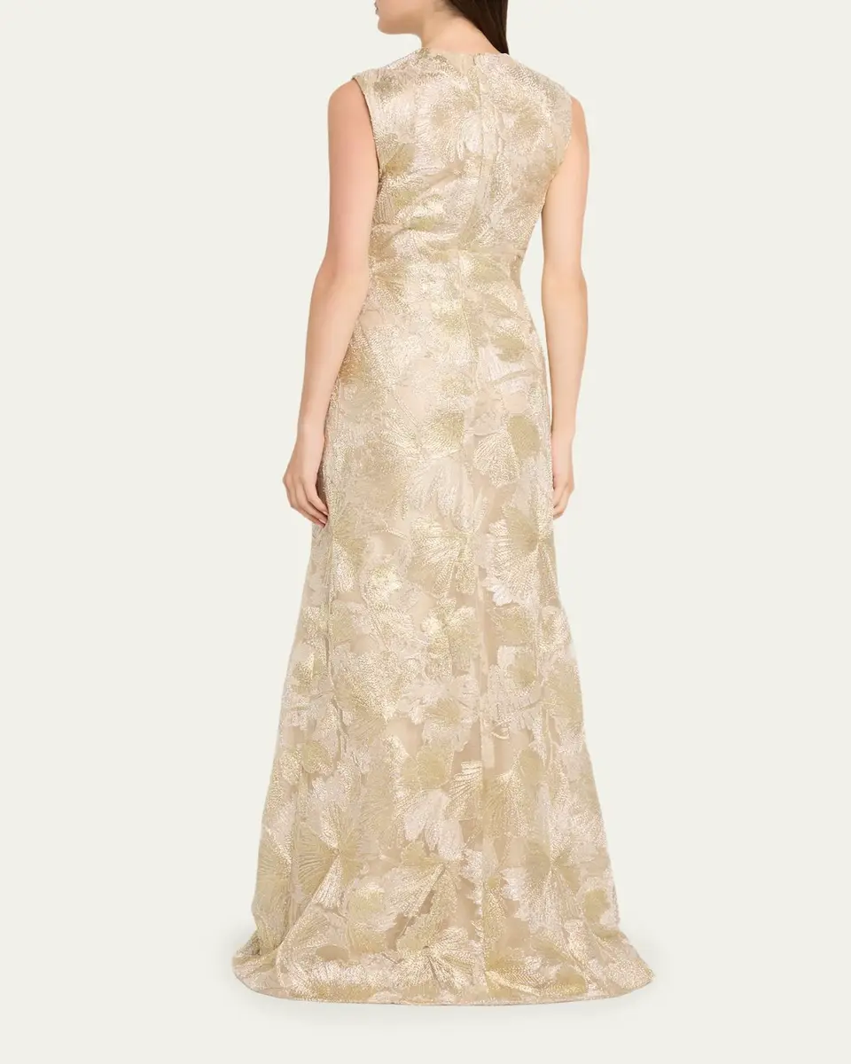 Reem Acra Metallic Floral Embroidered Sleeveless Gown | Thumbnail 3 Reem Acra Metallic Floral Embroidered Sleeveless Gown | Thumbnail 3