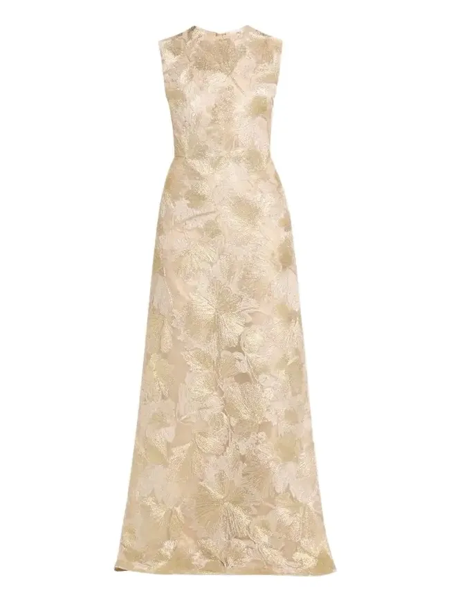 Metallic Floral Embroidered Sleeveless Gown