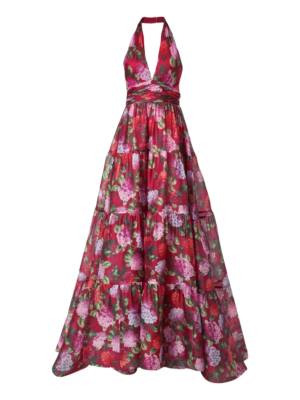 Carolina Herrera Halter Neck Tiered Floral Silk Gown
