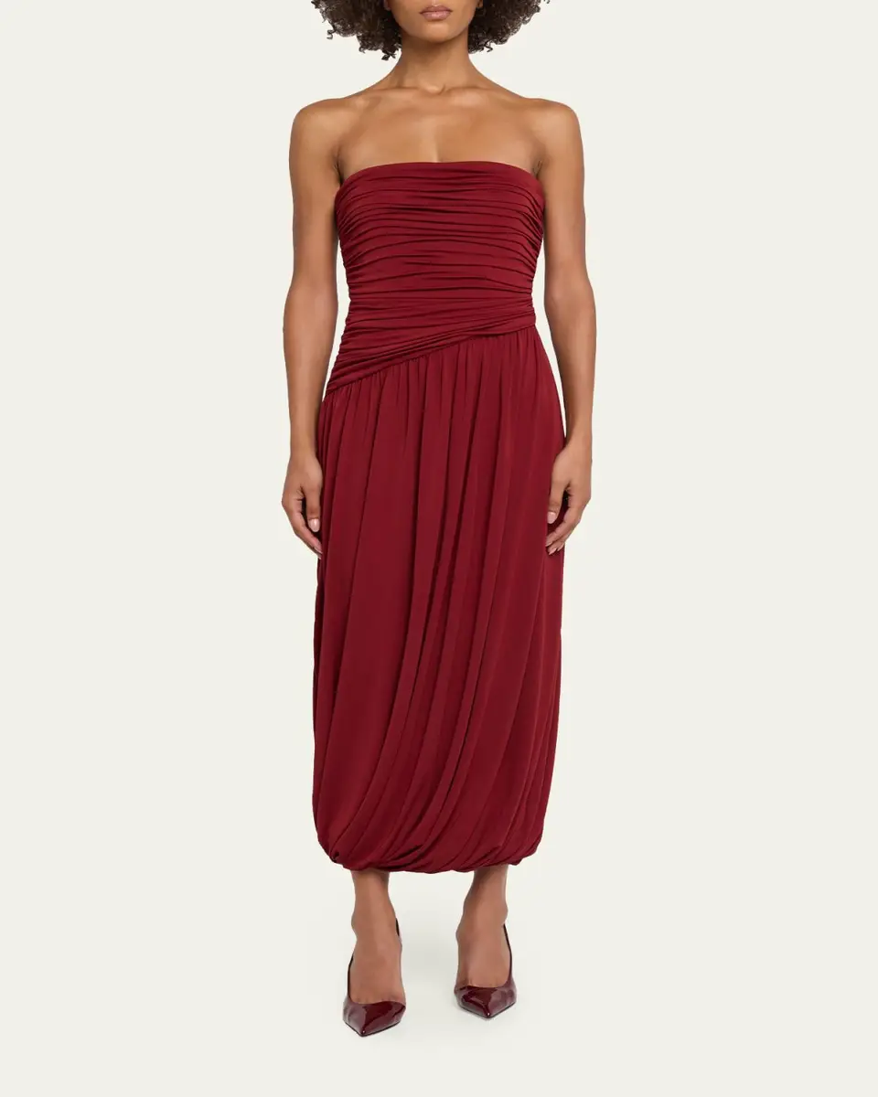 Cinq à Sept Rosine Draped Strapless Midi Dress | Thumbnail 2 Cinq à Sept Rosine Draped Strapless Midi Dress | Thumbnail 2