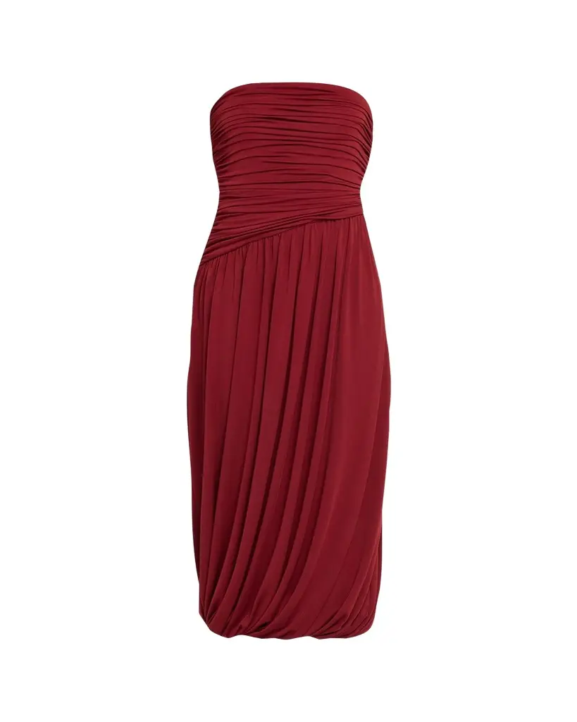 Cinq à Sept Rosine Draped Strapless Midi Dress | Image 1 Cinq à Sept Rosine Draped Strapless Midi Dress | Image 1