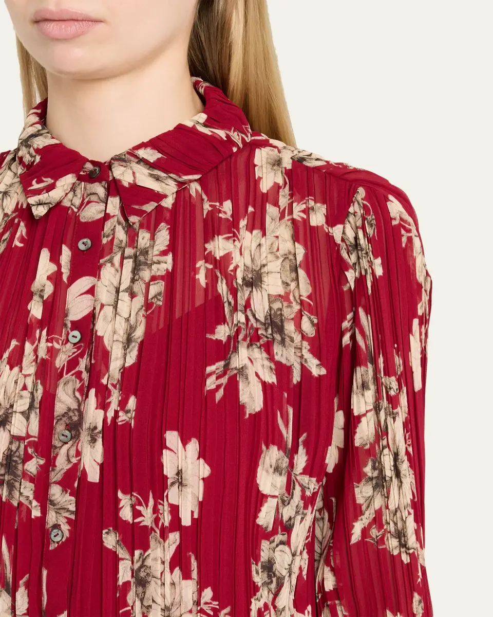 Cinq à Sept Hand-Sketched Floral Georgette Blouse | Thumbnail 5