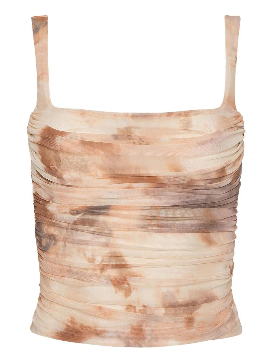 L'Agence Rasha Watercolor-Print Ruched Tank
