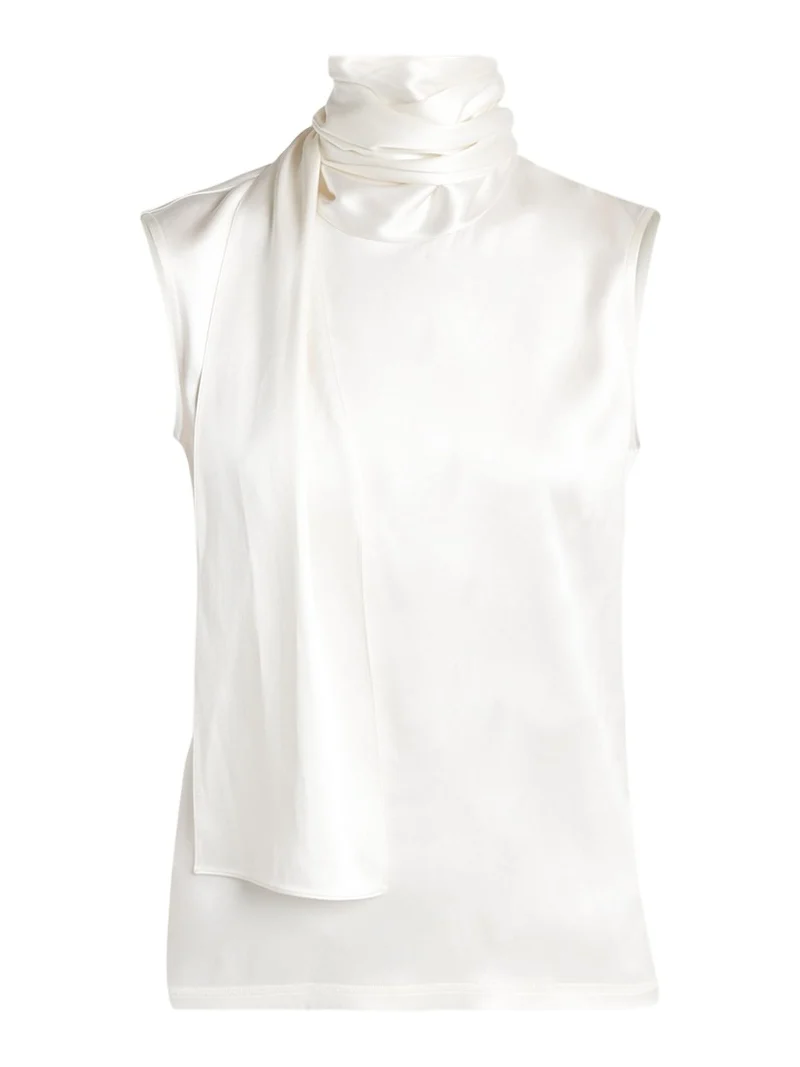 Scarf-Neck Satin Sleeveless Top Scarf-Neck Satin Sleeveless Top