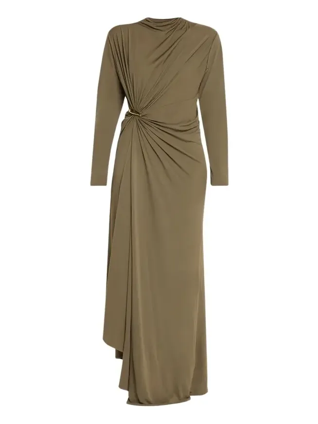Long-Sleeve Draped Matte Crepe Maxi Dress
