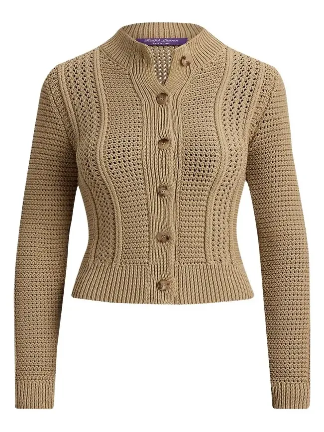 Cotton-Blend Mockneck Cardigan Cotton-Blend Mockneck Cardigan