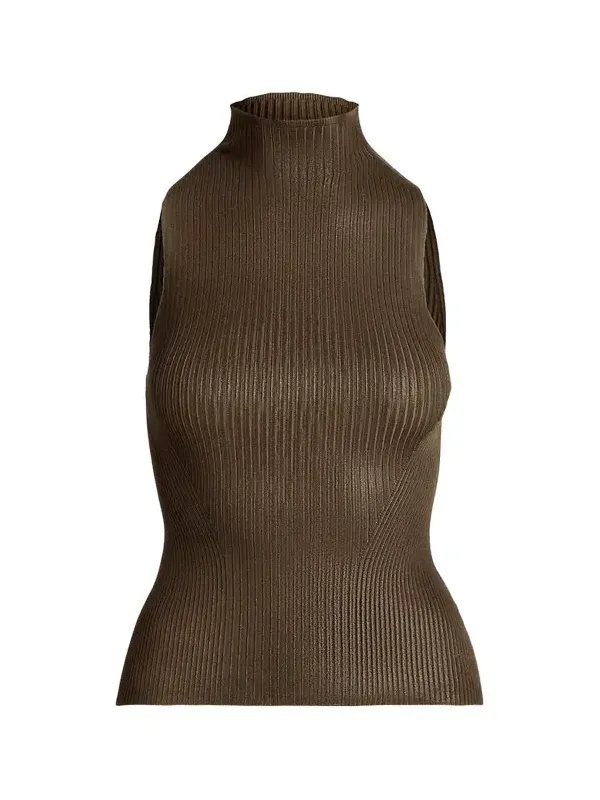 Foiled Rib-Knit Mockneck Sweater