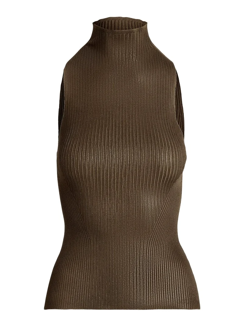 Foiled Rib-Knit Mockneck Sweater Foiled Rib-Knit Mockneck Sweater