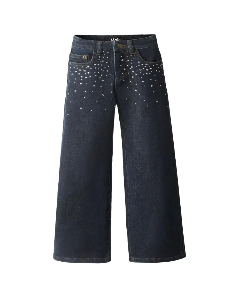 Molo Girl's Asta Rhinestone-Embellished Wide-Leg Denim Jeans, Size 3-7 | Image 1 Molo Girl's Asta Rhinestone-Embellished Wide-Leg Denim Jeans, Size 3-7 | Image 1