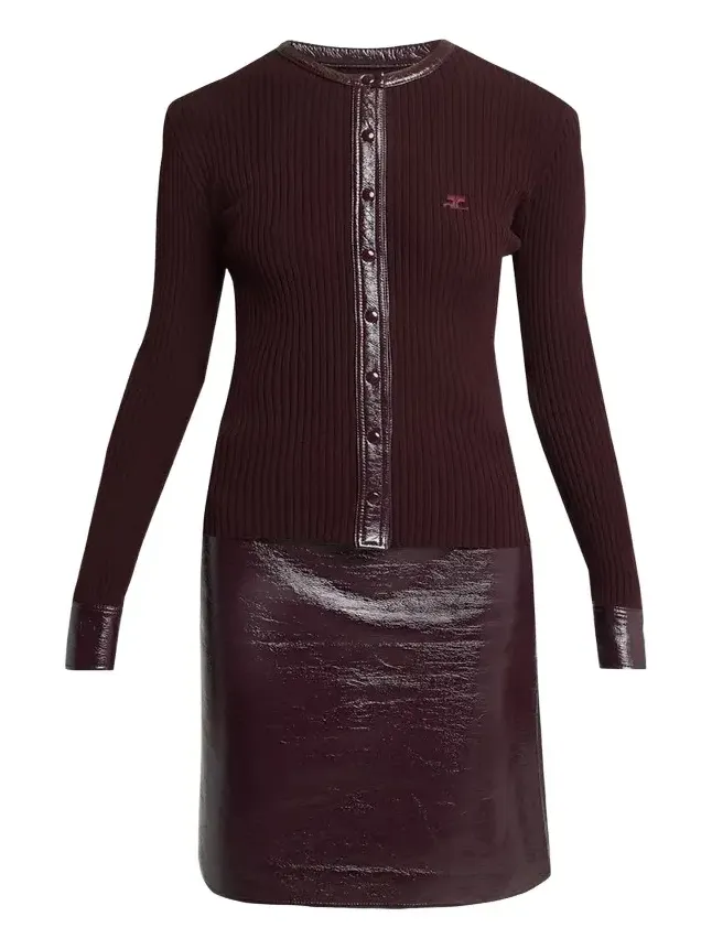 Courrèges Contrast Vinyl & Knit Crewneck Cardigan