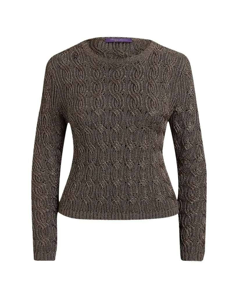Ralph Lauren Collection Metallic Cable-Knit Crewneck Sweater | Image 1 Ralph Lauren Collection Metallic Cable-Knit Crewneck Sweater | Image 1