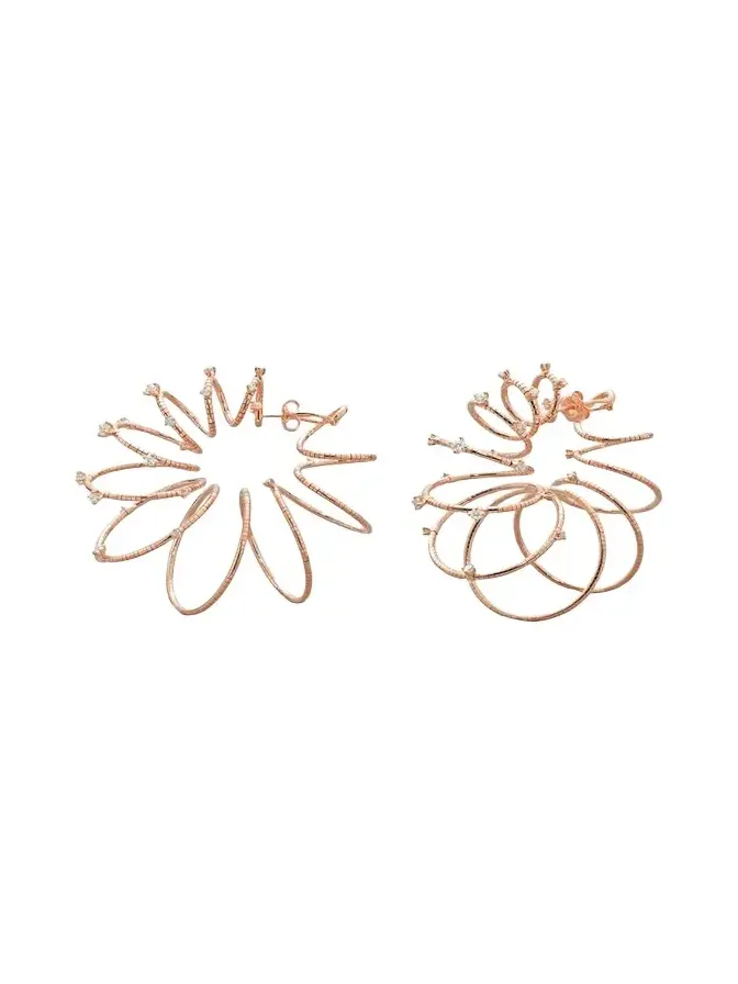 18K Gold and Titanium Coiled Diamond Hoop Earrings