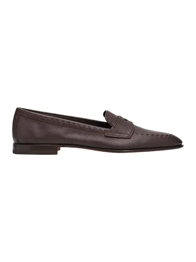 Topstitch Leather Penny Loafers