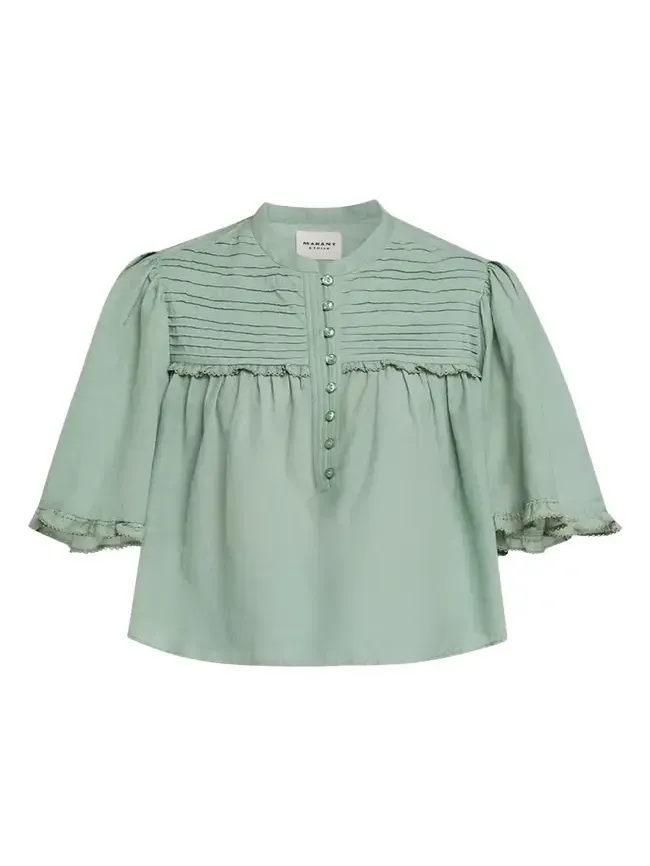 Douna Pleated-Bib Voile Blouse