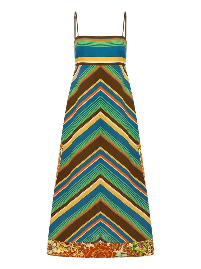 Charlie Chevron-Print Linen Midi Dress Charlie Chevron-Print Linen Midi Dress