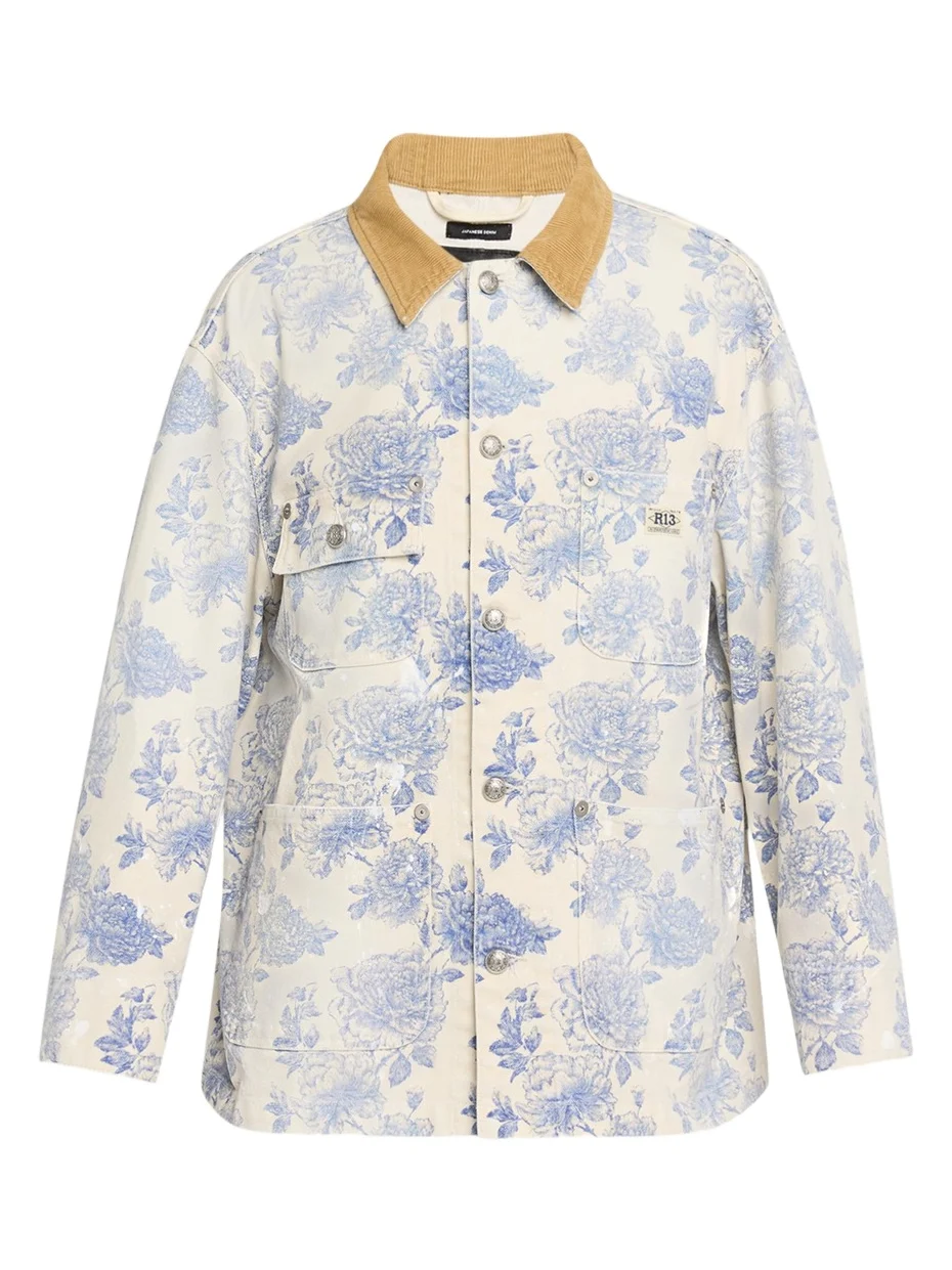 R13 Corduroy-Collar Toile Cotton Chore Jacket