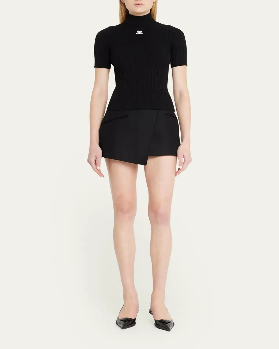Courrèges Mock-Neck Short-Sleeve Rib Pullover | Thumbnail 2